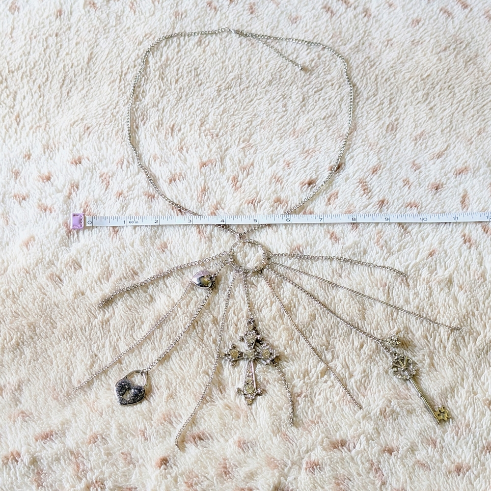 Silver Cross Key Lock Heart Rhinestone Necklace - Picture 7 of 10